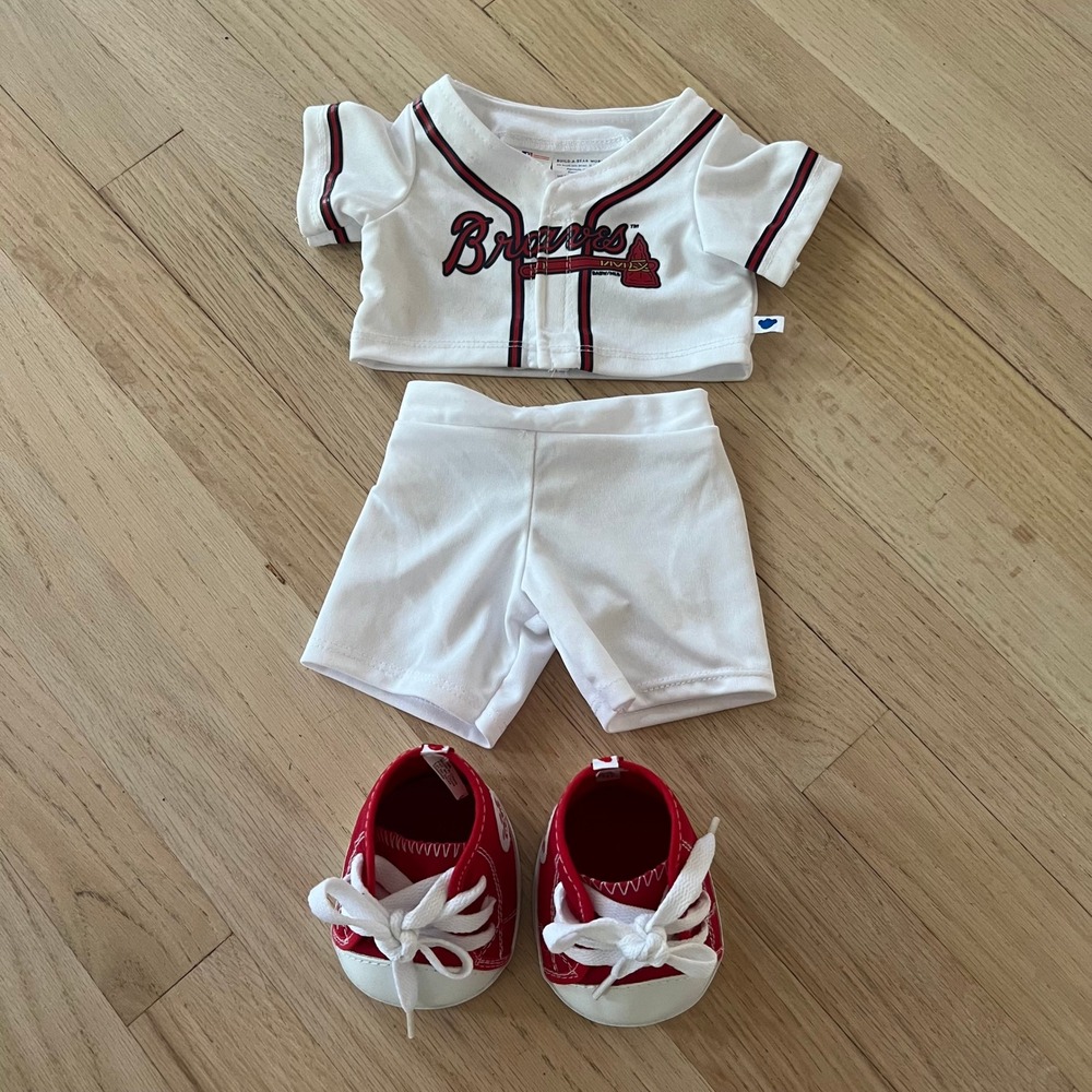 Build A Bear MLB Atlanta Braves Baseball Uniform Jersey Pants Shoes Set